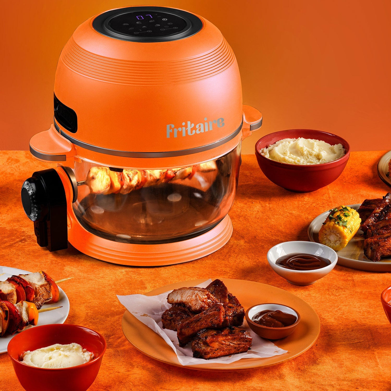 Orange Self-Cleaning Transparent Air Fryer  